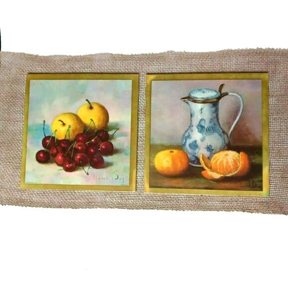 Fruit Art Trivets Wall Decor Henk Bos 1959 Orange Apple VTG 🍊🍒 - Picture 1 of 12